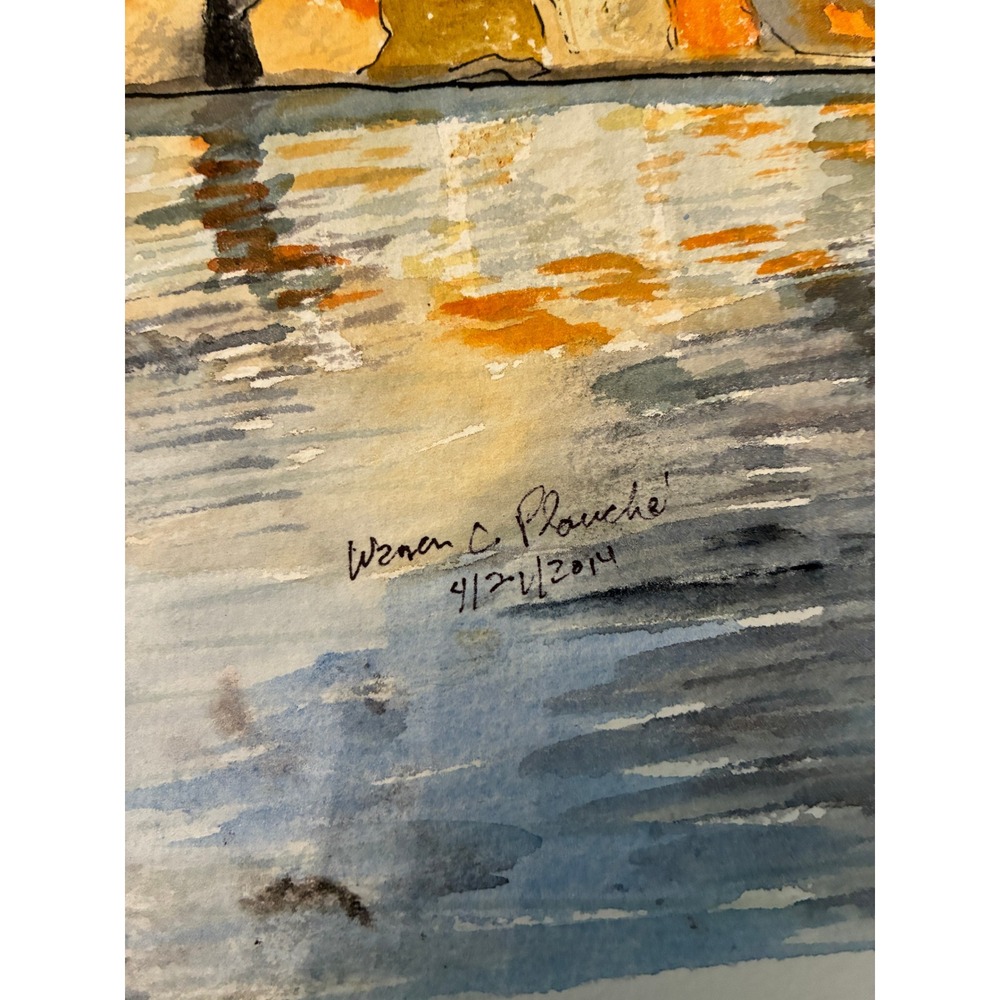 Peggys Cove Original Watercolor Ink Painting Nova Scotia 2014 Warren C Plauche - Picture 5 of 7